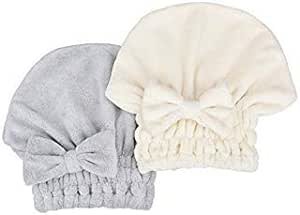 MAYOUTH Microfiber Hair Drying Towels Head wrap 2-Pack with Bow-Knot Shower Cap Hair Turban hairWrap Bath Cap for Curly Long & Wet Hair Gift for Women