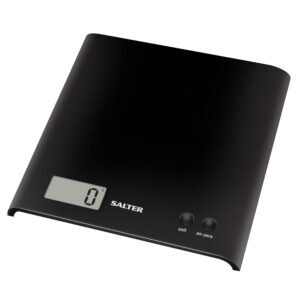 Salter 1066 BKDR15 Arc Kitchen Scale – Digital Food Weighing Scales For Precise Cooking/Baking, Slim Platform for Compact Storage, Add & Weigh/Tare Function, 3kg Capacity, Battery Included, Black  Amazon.co.uk Home & Kitchen