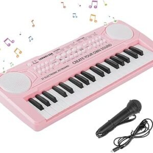 Shayson Keyboard Piano for Kids 37 Keys Music Piano with Microphone Portable Musical Toy Electronic Piano Birthday Gifts for Girls Ages 3-12 Pink