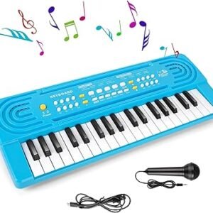 Shayson Kids Piano Keyboard with Microphone 37 Key Portable Music Piano for Childs Educational Electronic Musical Instrument Toys Gift for 3 4 5 6 Year Old Girls Boys Blue