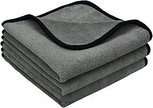 MAYOUTH Microfibre Car Cleaning Towels Super Absorbent Car Drying Towels Plush Thick Car Buffing Waxing Polishing Cloths Ultra Soft Auto Detailing Wash Towel 600gsm (3-pack Grey, 40cmX40cm)